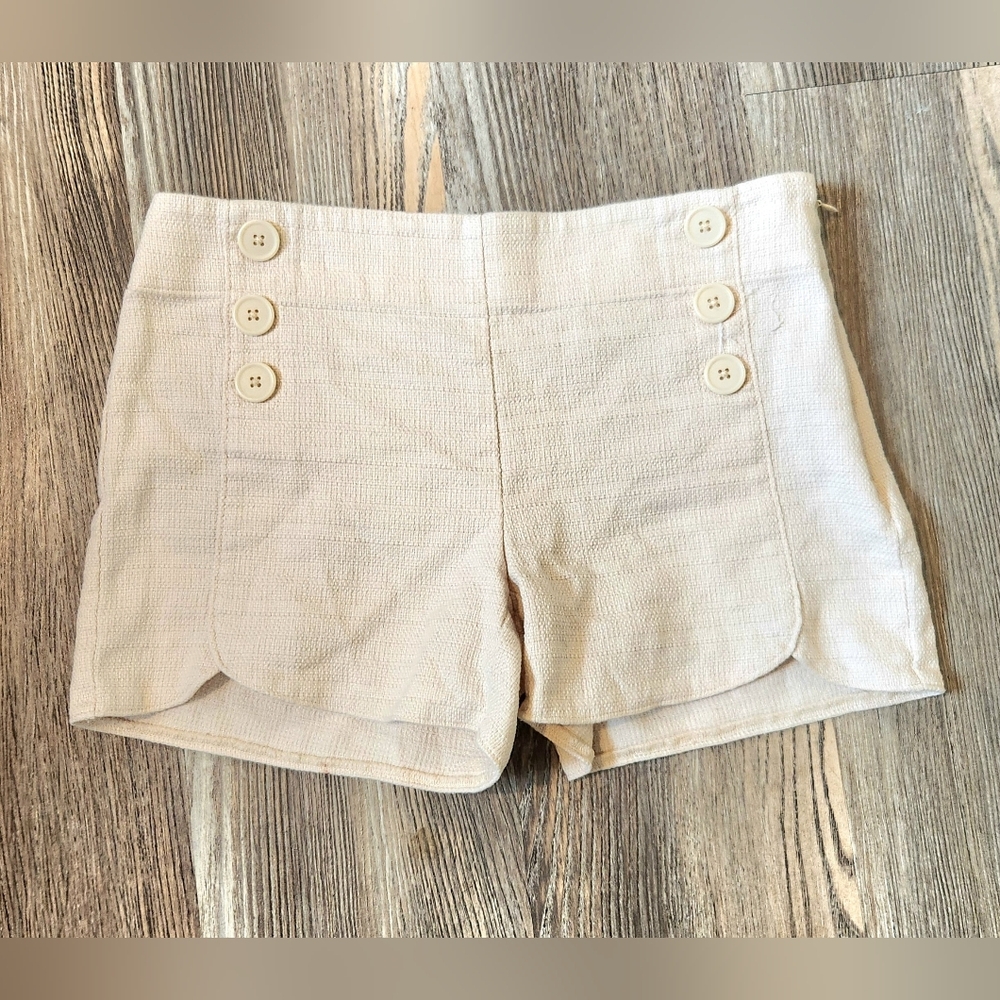 Loft Big Button Sailor Riviera Cotton Shorts Cream Womens 2 Mid Rise Nautical